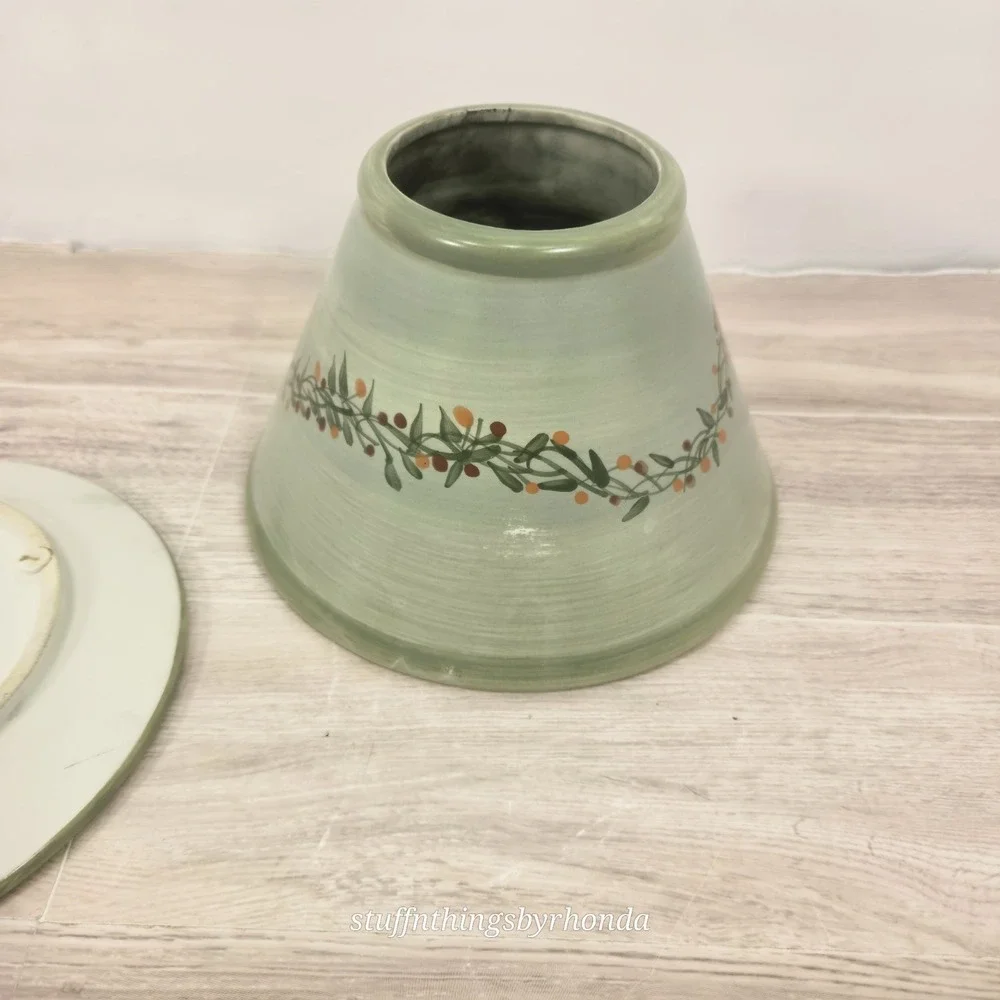 Ceramic Harvest Autumn Pumpkin Candle Jar Topper and Plate Set Farmhouse Country